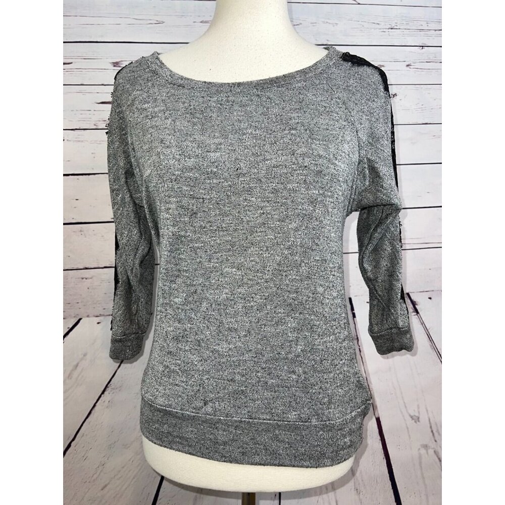 Self Esteem Shirt Pullover Blouse Lace Gray XS Extra Small Womens Rayon